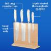 Sur La Table Kitchen Essentials 5 Piece German Steel Blade w/Triple Riveted Handle Set on Beechwood Magnetic Block – Linen White(Linen White)