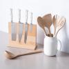 Sur La Table Kitchen Essentials 5 Piece German Steel Blade w/Triple Riveted Handle Set on Beechwood Magnetic Block – Linen White(Linen White)