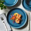 Sur La Table Kitchen Essentials Banquette 16 Piece Double Bowl Plates and Bowls Reactive Glaze Stoneware Dinnerware Set – Black(Blue)