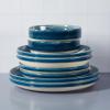 Sur La Table Kitchen Essentials Banquette 16 Piece Double Bowl Plates and Bowls Reactive Glaze Stoneware Dinnerware Set – Black(Blue)