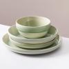 Sur La Table Kitchen Essentials Banquette 16 Piece Double Bowl Plates and Bowls Reactive Glaze Stoneware Dinnerware Set – Black(Green)