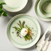 Sur La Table Kitchen Essentials Banquette 16 Piece Double Bowl Plates and Bowls Reactive Glaze Stoneware Dinnerware Set – Green(Green)