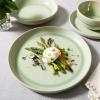 Sur La Table Kitchen Essentials Banquette 16 Piece Double Bowl Plates and Bowls Reactive Glaze Stoneware Dinnerware Set – Green(Green)