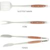 Sur La Table Kitchen Essentials Family Cookout Heavy Duty Stainless Steel Grilling Tool Set W/Wooden Handles, Tongs, Slotted Turner, and Fork Set