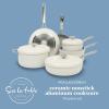 Sur La Table Kitchen Essentials Potluck Porch 10 Piece PFA Free Ceramic Non stick Interior Forged Aluminum Cookware Pots and Pans Set W/Aluminum Lids – Linen White – Induction Compatible(Linen White)