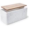 Sur La Table Marble & Acacia Wood Bread Box – Holds 4–5 Loaves, Keeps Bread Fresh in Style