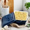 Sur La Table Rectangular Stoneware Casserole with Lid, 4 qt, White(Blue)