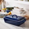 Sur La Table Rectangular Stoneware Casserole with Lid, 4 qt, White(Blue)