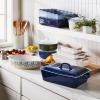 Sur La Table Rectangular Stoneware Casserole with Lid, 4 qt, White(Blue)