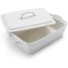 Sur La Table Rectangular Stoneware Casserole with Lid, 4 qt, White(White)