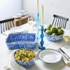 Sur La Table Splatter Stoneware Serving Bowl – 11″ Round 4-Qt Bowl with Vintage Spongeware-Inspired Design, Oven & Freezer, Durable for Everyday Use or Entertaining, Blue(Blue)