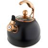 Viking 3-Ply Stainless Steel Tea Kettle, 2.6 Quart Stovetop Hot Water Pot with Tempered Glass Lid, Ergonomic Handle, Induction Ready, Slate and Blue(Matte Black and Copper)