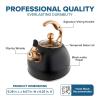 Viking 3-Ply Stainless Steel Tea Kettle, 2.6 Quart Stovetop Hot Water Pot with Tempered Glass Lid, Ergonomic Handle, Induction Ready, Slate and Blue(Matte Black and Copper)