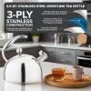 Viking 3-Ply Stainless Steel Tea Kettle, 2.6 Quart Stovetop Hot Water Pot with Tempered Glass Lid, Ergonomic Handle, Induction Ready, Slate and Blue(Mirror Finish)