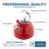 Viking 3-Ply Stainless Steel Tea Kettle, 2.6 Quart Stovetop Hot Water Pot with Tempered Glass Lid, Ergonomic Handle, Induction Ready, Slate and Blue(Red)