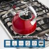 Viking 3-Ply Stainless Steel Tea Kettle, 2.6 Quart Stovetop Hot Water Pot with Tempered Glass Lid, Ergonomic Handle, Induction Ready, Slate and Blue(Red)