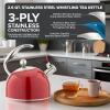 Viking 3-Ply Stainless Steel Tea Kettle, 2.6 Quart Stovetop Hot Water Pot with Tempered Glass Lid, Ergonomic Handle, Induction Ready, Slate and Blue(Red)