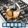 Viking 3-Ply Stainless Steel Tea Kettle, 2.6 Quart Stovetop Hot Water Pot with Tempered Glass Lid, Ergonomic Handle, Induction Ready, Slate and Blue(Rose Gold)