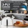 Viking 3-Ply Stainless Steel Tea Kettle, 2.6 Quart Stovetop Hot Water Pot with Tempered Glass Lid, Ergonomic Handle, Induction Ready, Slate and Blue(Satin Silver)