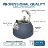 Viking 3-Ply Stainless Steel Tea Kettle, 2.6 Quart Stovetop Hot Water Pot with Tempered Glass Lid, Ergonomic Handle, Induction Ready, Slate and Blue(Slate Blue)
