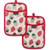 SUR LA Table Kitchen Essentials Fresh Blueberries Fruit Potholder 2-Pack Set, Heat Resistant, 100% Cotton, Flexible Non-Slip Silicone Grip, Blue/White, 7″x10″(Pink/Green/Cream)