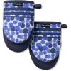 SUR LA Table Kitchen Essentials Quirky Strawberries Fruit Mini Oven Mitt 2-Pack Set, Heat Resistant, 100% Cotton, Flexible Non-Slip Silicone Grip, Pink/Green/Cream, 5.5″x8″(Blue/White)