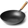 Sur La Table 12″ Nonstick Wok with Maple Handle – Steel Stir-Fry Pan with Flat Bottom for Even Heating, Healthy Cooking with Little to No Oil, Lightweight and Induction Compatible