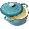 Sur La Table 5-Qt Enameled Cast Iron Dutch Oven – With Lid for Braising, Baking & Deep Frying, Induction Compatible, Oven to 500°F, Moisture-Retaining Design for Flavorful Results, Light Blue