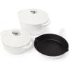 Sur La Table Enameled Cast Iron Cookware Set – Includes 5-Qt & 2.5-Qt Dutch Ovens with Lids and 10″ Skillet, Oven to 500°F, Induction Compatible, Essential Starter Gift Set, White(White)