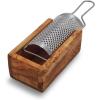 Sur La Table Italian Olivewood Cheese Grater – 9.4″ Kitchen-to-Table Tool with Sharp Metal Grate for Parmesan, Romano & Asiago, Handcrafted Box Minimizes Mess, Made in Italy