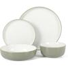 Sur La Table Kitchen Essentials 16 Piece Two-Tone Porcelain Chip and Scratch Resistant Dinnerware Plates and Bowls Set – Green/White(Grey/White)