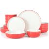 Sur La Table Kitchen Essentials 16 Piece Two-Tone Porcelain Chip and Scratch Resistant Dinnerware Plates and Bowls Set – Green/White(Red/White)