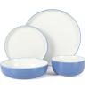 Sur La Table Kitchen Essentials 16 Piece Two-Tone Porcelain Chip and Scratch Resistant Dinnerware Plates and Bowls Set – Red/White(Blue/White)