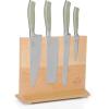 Sur La Table Kitchen Essentials 5 Piece German Steel Blade w/Triple Riveted Handle Set on Beechwood Magnetic Block – Linen White(Juniper Green)