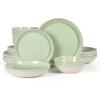 Sur La Table Kitchen Essentials Banquette 16 Piece Double Bowl Plates and Bowls Reactive Glaze Stoneware Dinnerware Set – Green(Green)