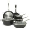 Sur La Table Kitchen Essentials Cool Commune Hard Anodized 10 Piece PFA Free Ceramic Non stick Interior Forged Durable Aluminum Pots and Pans Cookware Set – Black – Induction Compatible(Black (Hard Anodized Aluminum))