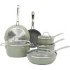 Sur La Table Kitchen Essentials Cool Commune Hard Anodized 10 Piece PFA Free Ceramic Non stick Interior Forged Durable Aluminum Pots and Pans Cookware Set – Black – Induction Compatible(Green (Hard Anodized Aluminum))