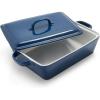 Sur La Table Rectangular Stoneware Casserole with Lid, 4 qt, White(Blue)