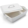 Sur La Table Rectangular Stoneware Casserole with Lid, 4 qt, White(White)