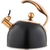 Viking 3-Ply Stainless Steel Tea Kettle, 2.6 Quart Stovetop Hot Water Pot with Tempered Glass Lid, Ergonomic Handle, Induction Ready, Slate and Blue(Matte Black and Copper)
