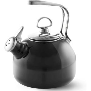 Chantal Classic Teakettle, 1.8 QT, Enamel On Steel, 2-Tone Harmonica Whistle, Rapid Boil and Even Heating (Almond)(Black)