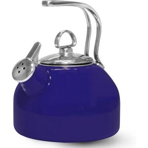 Chantal Classic Teakettle, 1.8 QT, Enamel On Steel, 2-Tone Harmonica Whistle, Rapid Boil and Even Heating (Almond)(Cobalt Blue)