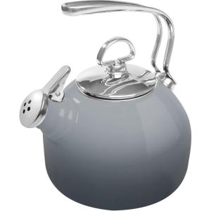 Chantal Classic Teakettle, 1.8 QT, Enamel On Steel, 2-Tone Harmonica Whistle, Rapid Boil and Even Heating (Almond)(Fade Grey)