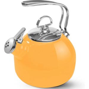 Chantal Classic Teakettle, 1.8 QT, Enamel On Steel, 2-Tone Harmonica Whistle, Rapid Boil and Even Heating (Almond)(Marigold)
