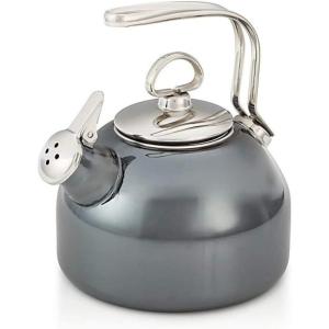 Chantal Classic Teakettle, 1.8 QT, Enamel On Steel, 2-Tone Harmonica Whistle, Rapid Boil and Even Heating (Almond)(Onyx)