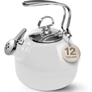 Chantal Classic Teakettle, 1.8 QT, Enamel On Steel, 2-Tone Harmonica Whistle, Rapid Boil and Even Heating (Almond)(White)