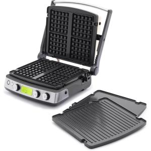 GreenPan Elite 7-in-1 Multi-Function Contact Grill & Griddle, Healthy Ceramic Nonstick, Grill & Waffle Plates, Adjustable Shade & Shear, Closed Press/Open Flat Surface, PFAS-Free, Cream White(Graphite)
