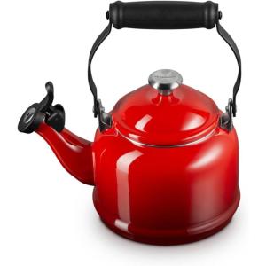 Le Creuset Enamel On Steel Demi Tea Kettle with Metal Finishes, 1.25 qt., Flame(Cerise)