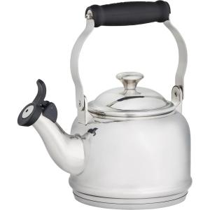 Le Creuset Enamel On Steel Demi Tea Kettle with Metal Finishes, 1.25 qt., Flame(Stainless Steel)