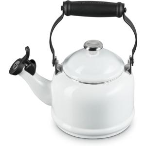 Le Creuset Enamel On Steel Demi Tea Kettle with Metal Finishes, 1.25 qt., Flame(White)